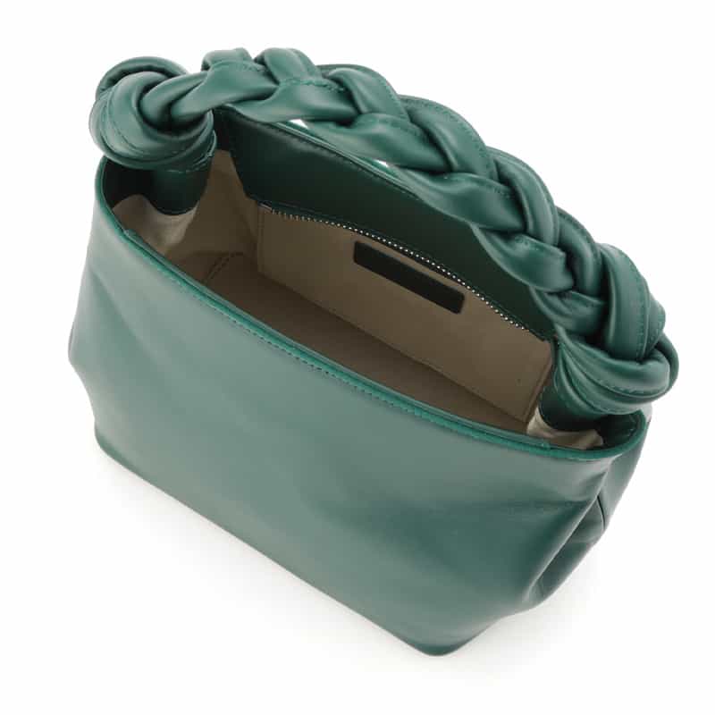 BARNEYS NEW YORK レザー 編み込みハンドル ハンドバッグ GREEN
