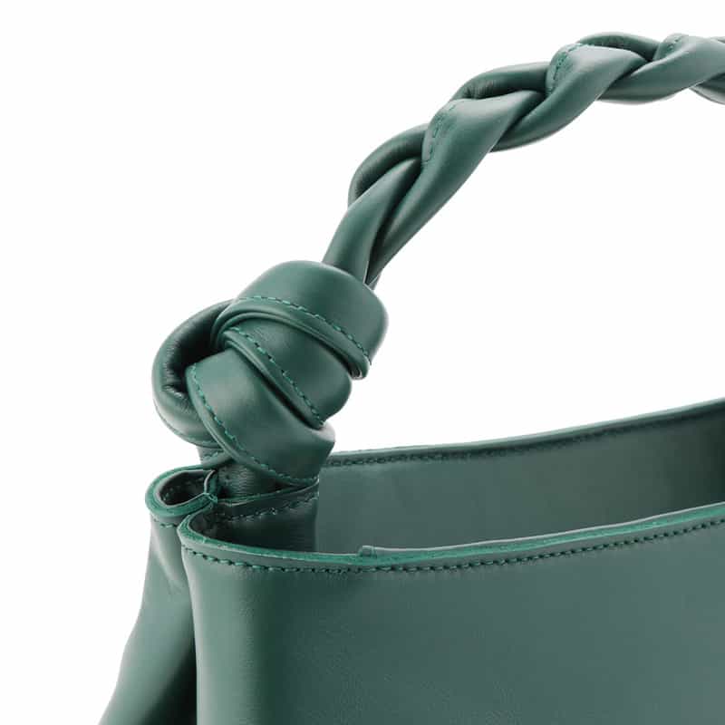 BARNEYS NEW YORK レザー 編み込みハンドル ハンドバッグ GREEN