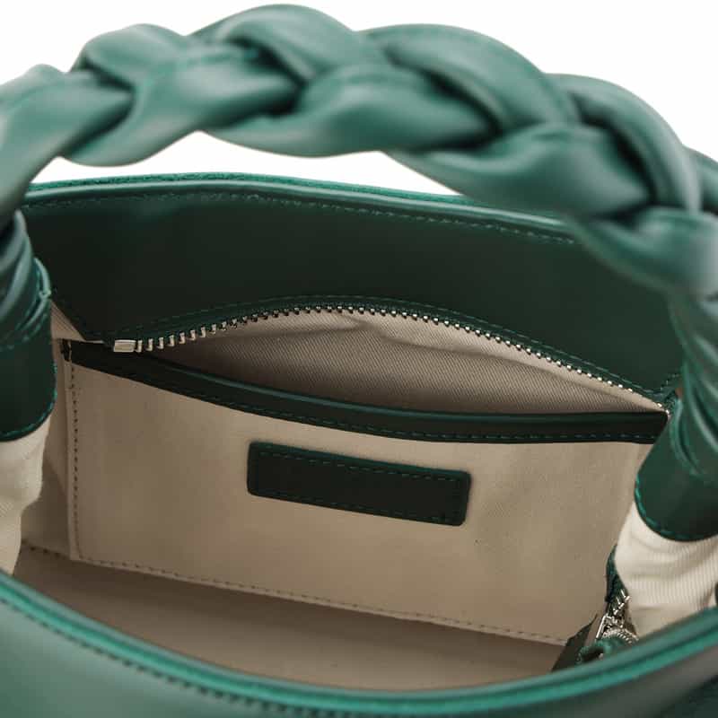 BARNEYS NEW YORK レザー 編み込みハンドル ハンドバッグ GREEN