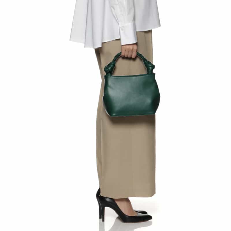 BARNEYS NEW YORK レザー 編み込みハンドル ハンドバッグ GREEN
