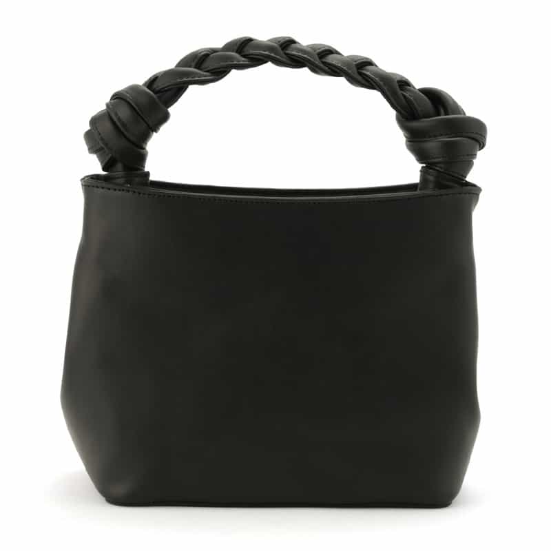 BARNEYS NEW YORK レザー 編み込みハンドル ハンドバッグ BLACK