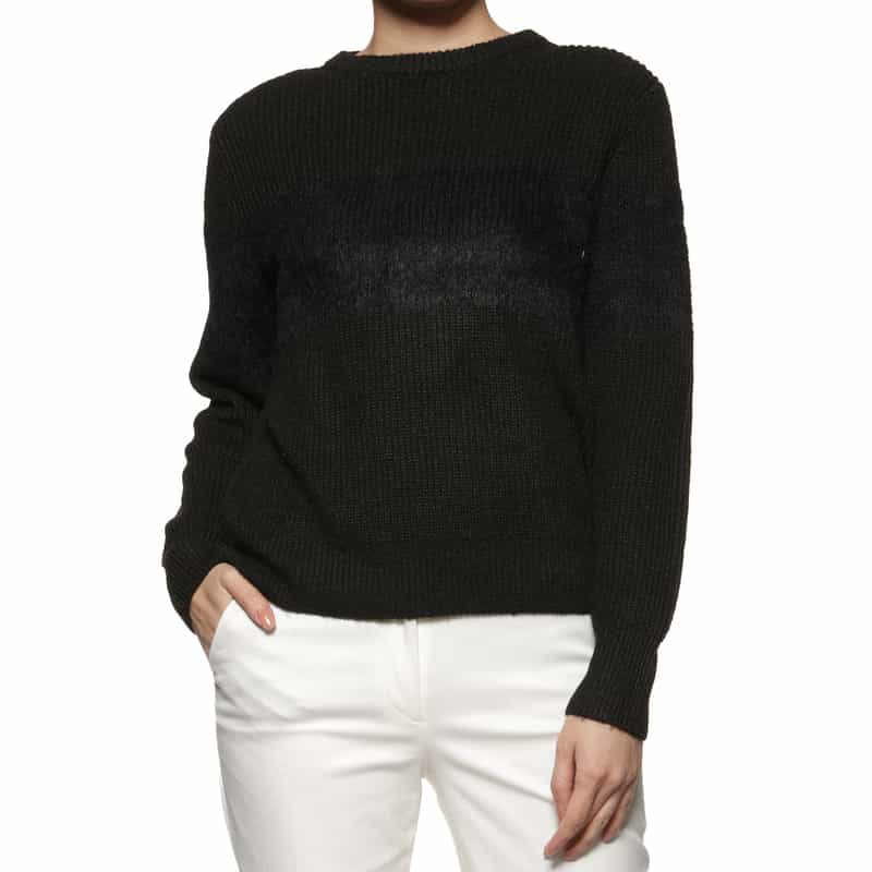 BARNEYS NEW YORK ウォッシャブル コンビネーションボーダーニットプルオーバー BLACK