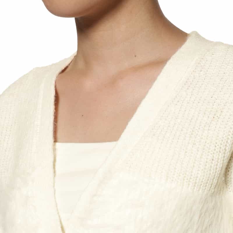 BARNEYS NEW YORK ウォッシャブル コンビネーションボーダーニットカーディガン WHITE