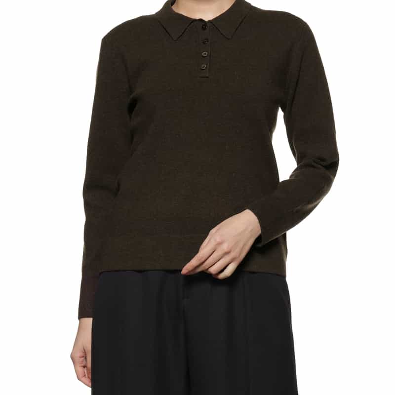 BARNEYS NEW YORK ウォッシャブル ポロニットプルオーバー BROWN