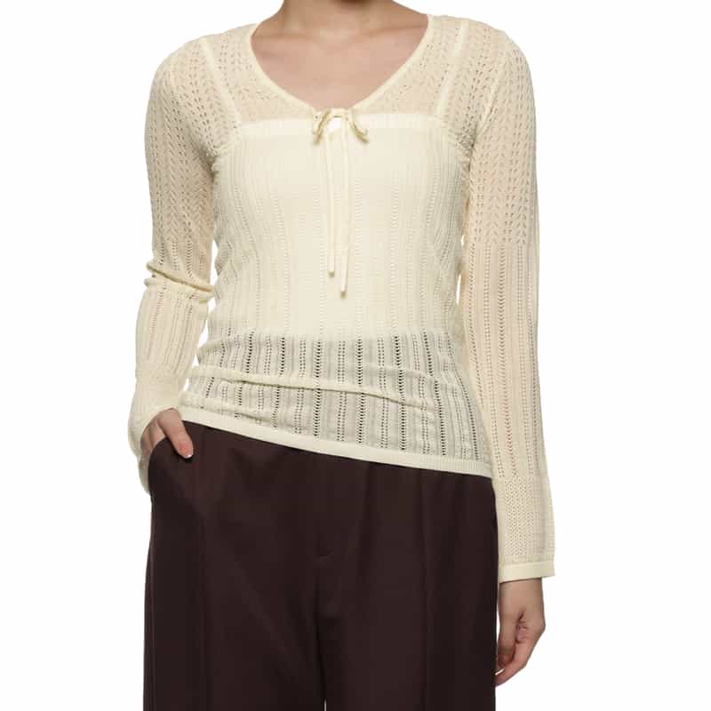 BARNEYS NEW YORK ウォッシャブル レースニットプルオーバー WHITE