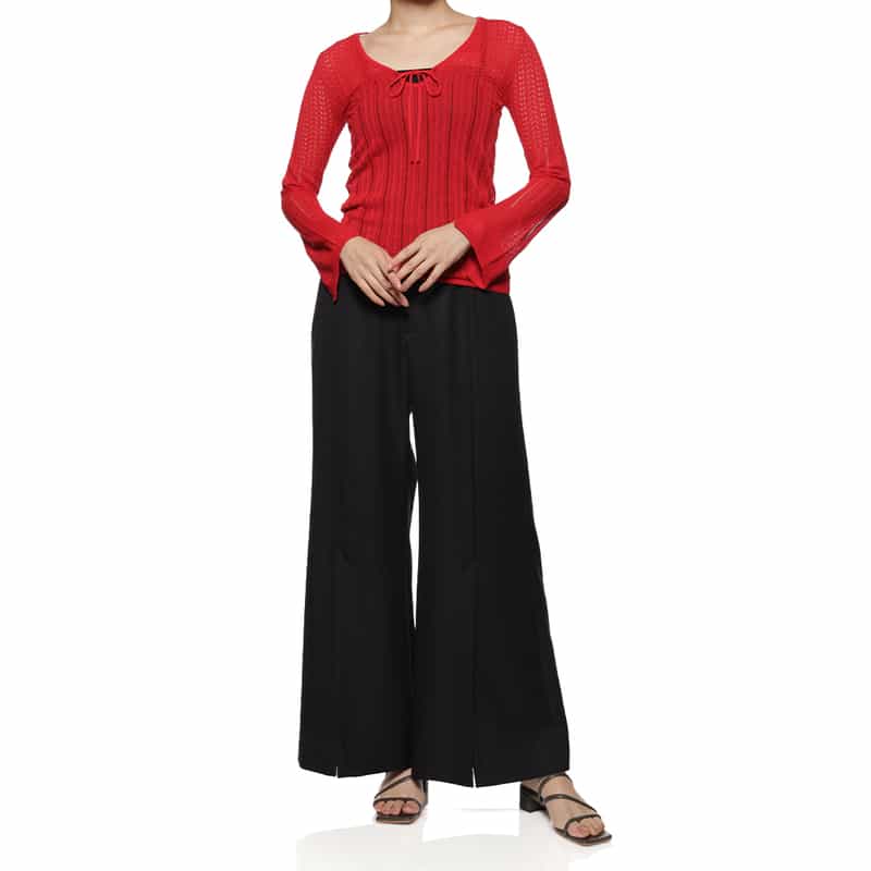 BARNEYS NEW YORK ウォッシャブル レースニットプルオーバー RED