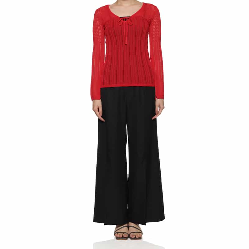 BARNEYS NEW YORK ウォッシャブル レースニットプルオーバー RED