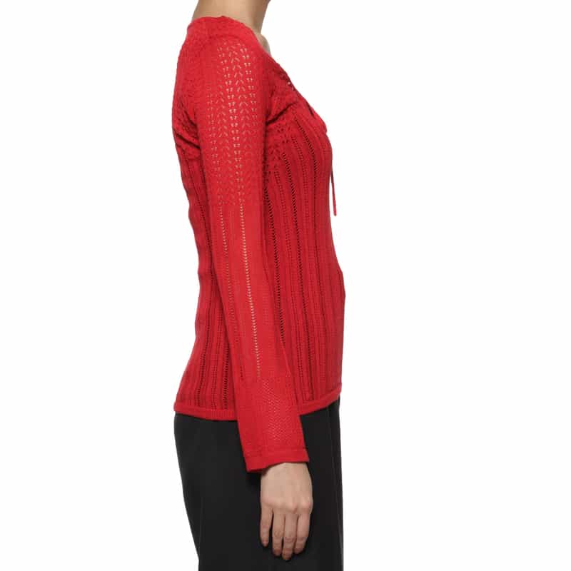 BARNEYS NEW YORK ウォッシャブル レースニットプルオーバー RED