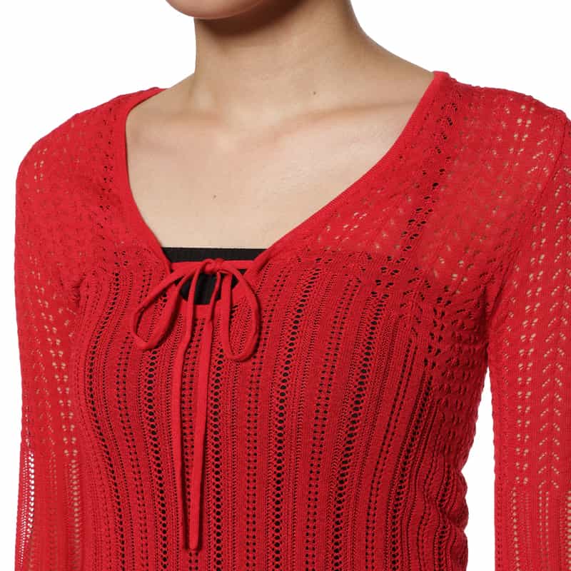 BARNEYS NEW YORK ウォッシャブル レースニットプルオーバー RED