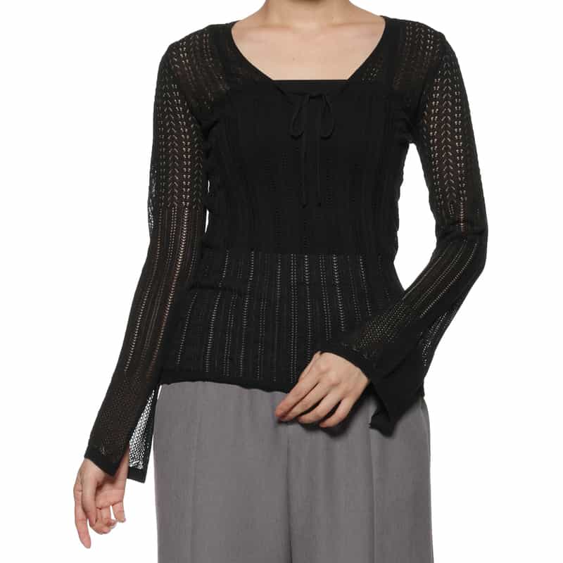 BARNEYS NEW YORK ウォッシャブル レースニットプルオーバー BLACK