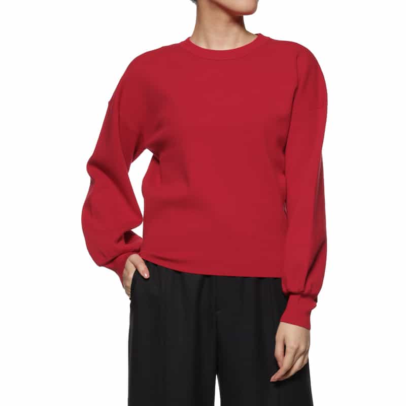 BARNEYS NEW YORK ウォッシャブル ボリュームスリーブニットプルオーバー RED