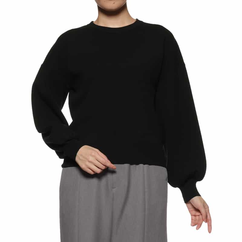 BARNEYS NEW YORK ウォッシャブル ボリュームスリーブニットプルオーバー BLACK