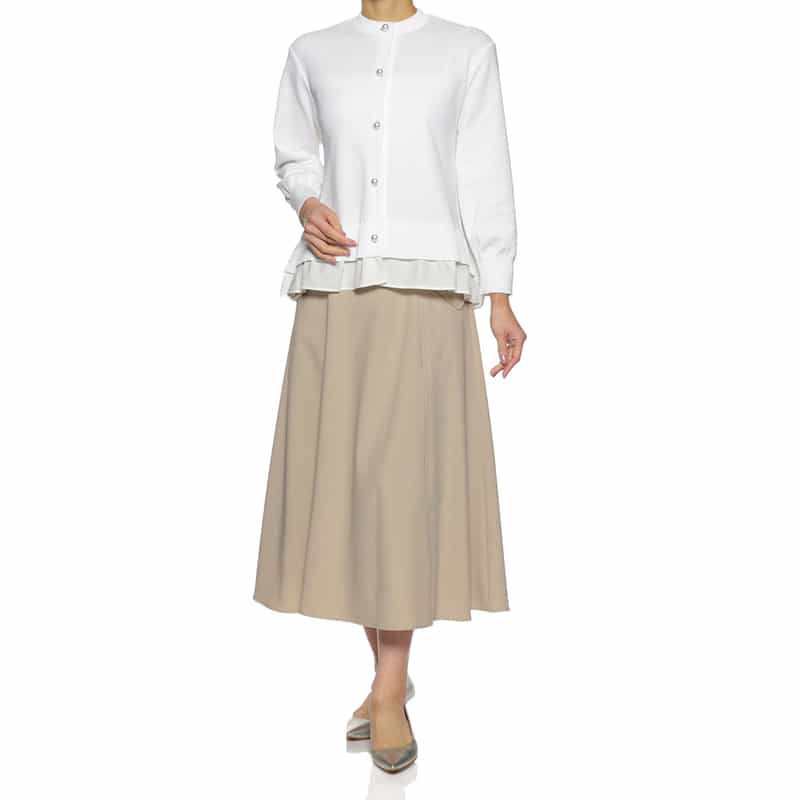 BARNEYS NEW YORK ウォッシャブル サイドボーダーフレアスカート BEIGE