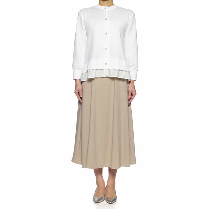 BARNEYS NEW YORK ウォッシャブル サイドボーダーフレアスカート BEIGE
