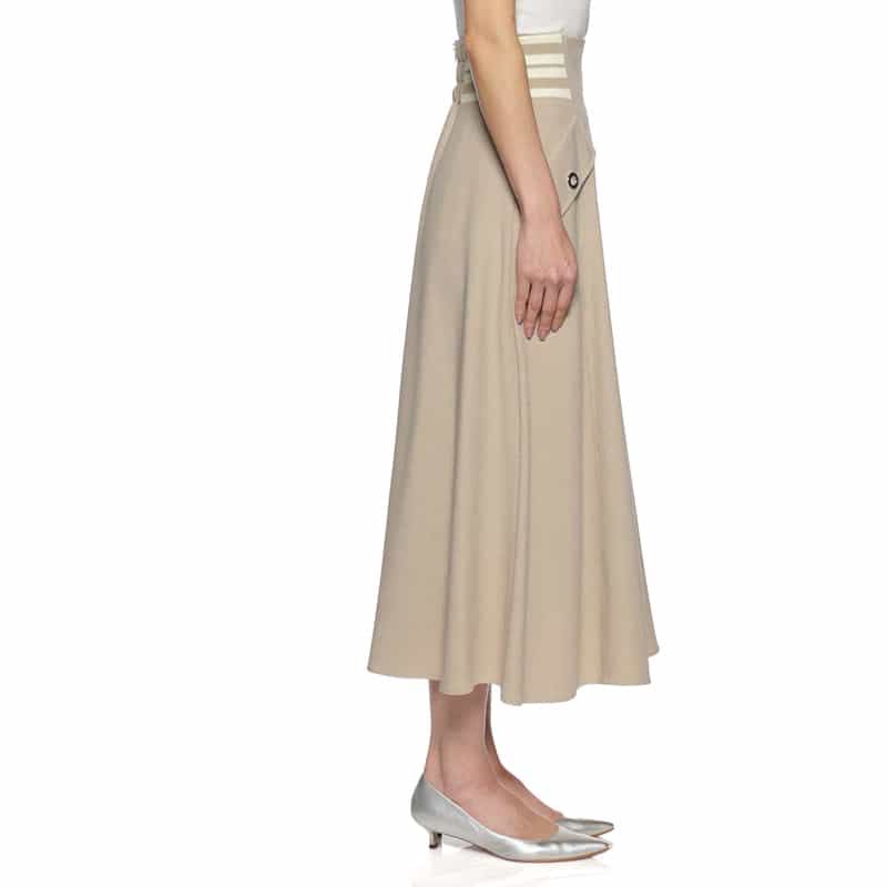 BARNEYS NEW YORK ウォッシャブル サイドボーダーフレアスカート BEIGE