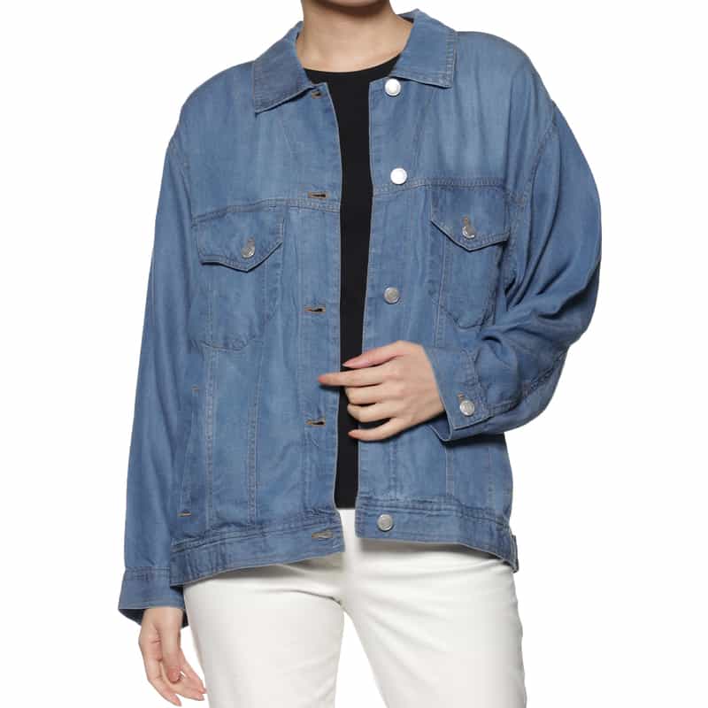 BARNEYS NEW YORK ウォッシャブル ビッグシルエット レーヨンデニム ブルゾン BLUE