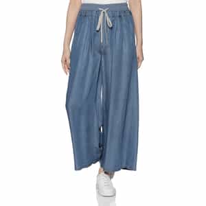 ウォッシャブル レーヨンデニム ドローストリングワイドパンツ