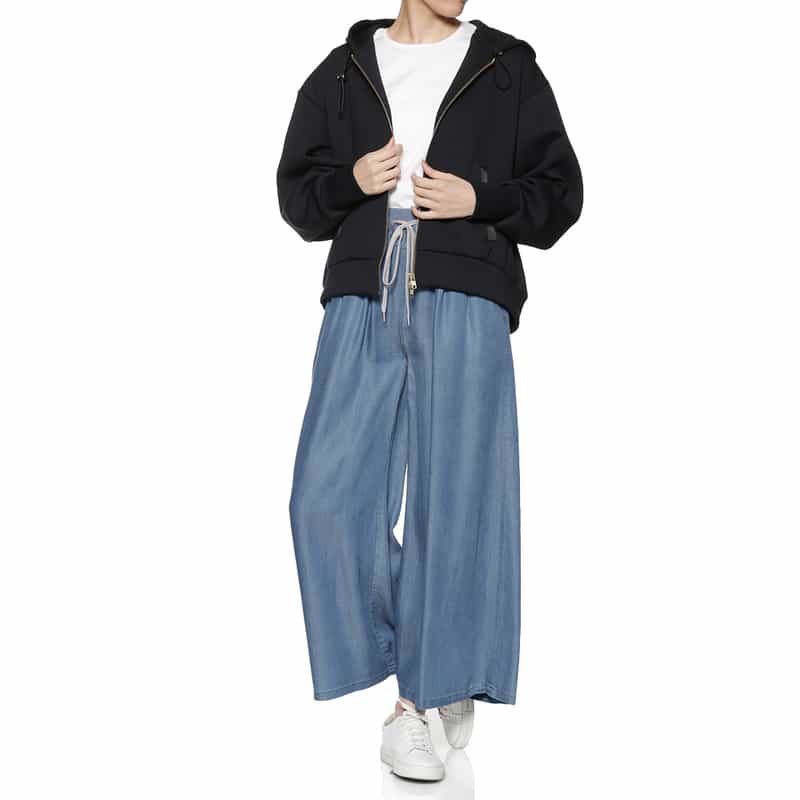 BARNEYS NEW YORK ウォッシャブル レーヨンデニム ドローストリングワイドパンツ BLUE