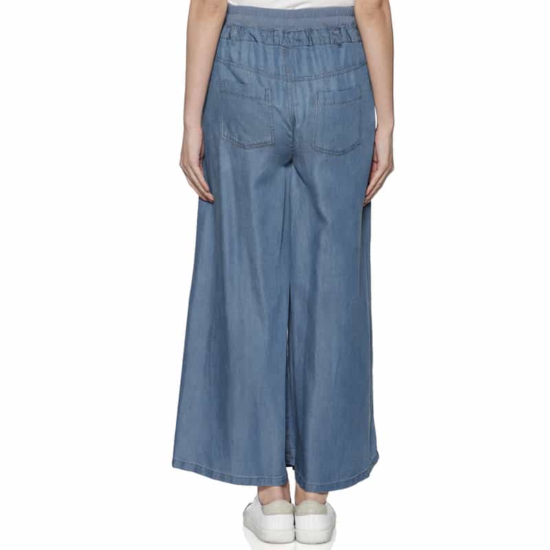 BARNEYS NEW YORK ウォッシャブル レーヨンデニム ドローストリングワイドパンツ BLUE