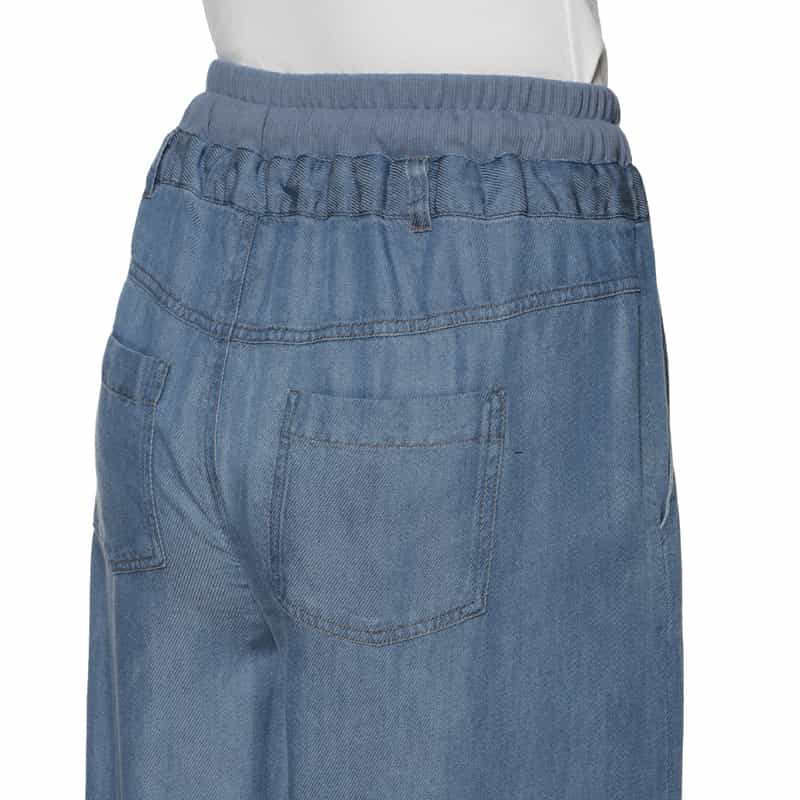 BARNEYS NEW YORK ウォッシャブル レーヨンデニム ドローストリングワイドパンツ BLUE