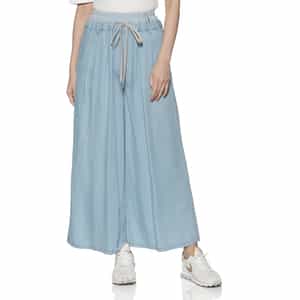 ウォッシャブル レーヨンデニム ドローストリングワイドパンツ