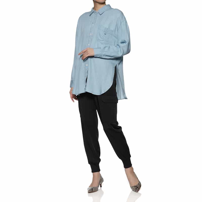 BARNEYS NEW YORK ウォッシャブル 2WAY レーヨンデニム シャツ LT BLUE