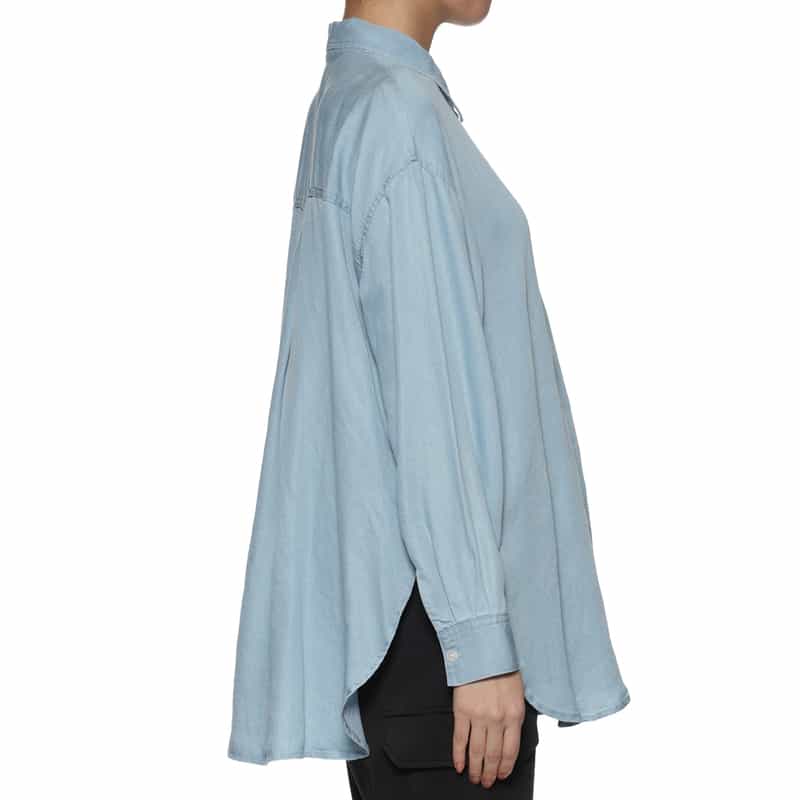 BARNEYS NEW YORK ウォッシャブル 2WAY レーヨンデニム シャツ LT BLUE