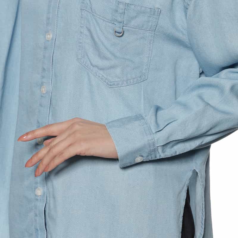 BARNEYS NEW YORK ウォッシャブル 2WAY レーヨンデニム シャツ LT BLUE