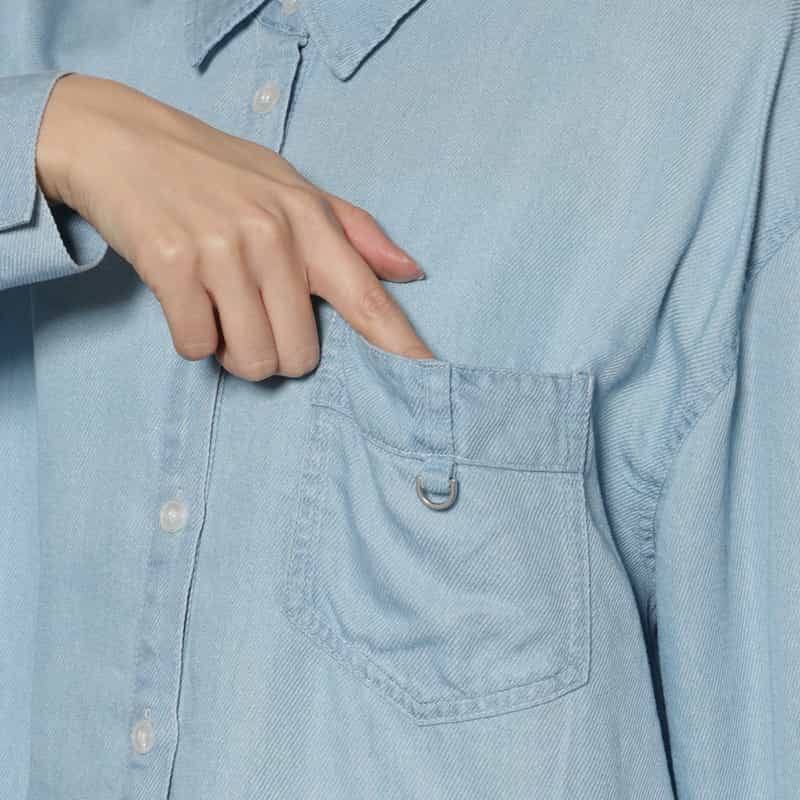 BARNEYS NEW YORK ウォッシャブル 2WAY レーヨンデニム シャツ LT BLUE