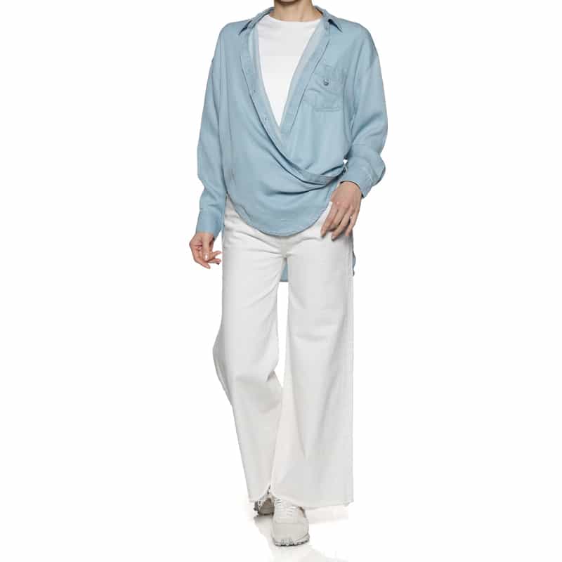 BARNEYS NEW YORK ウォッシャブル 2WAY レーヨンデニム シャツ LT BLUE