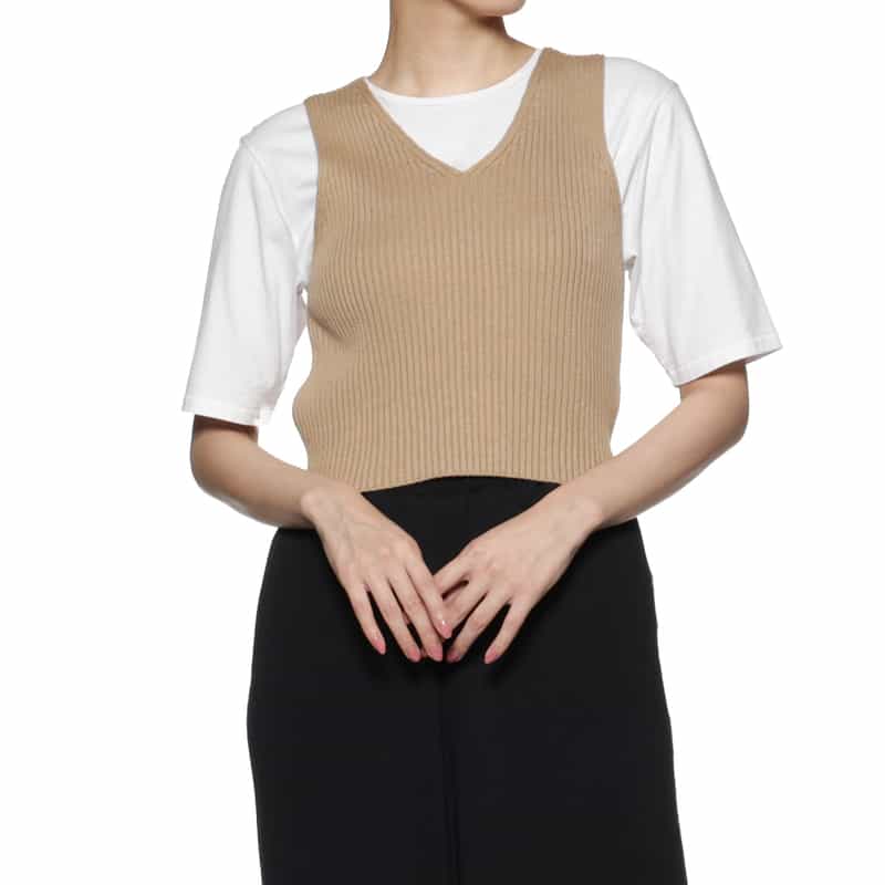 AURALEE Vネックリブニットベスト CAMEL