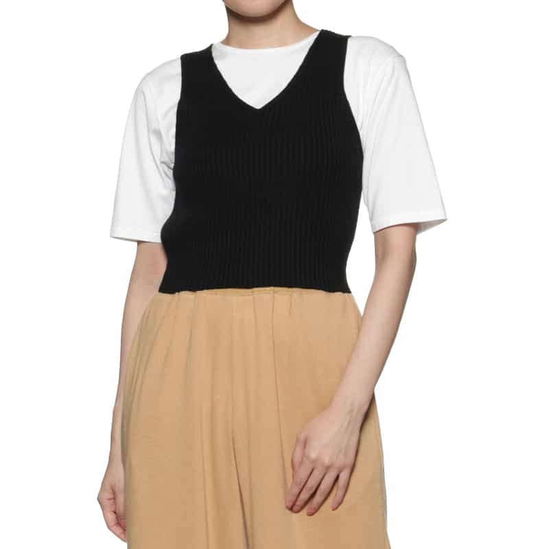 AURALEE Vネックリブニットベスト BLACK