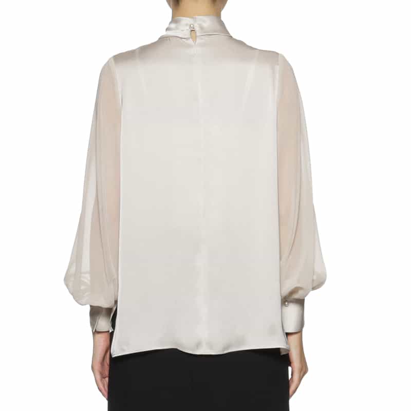 BARNEYS NEW YORK ウォッシャブル リボンタック入り異素材コンビネーションブラウス CHAMPAGNE