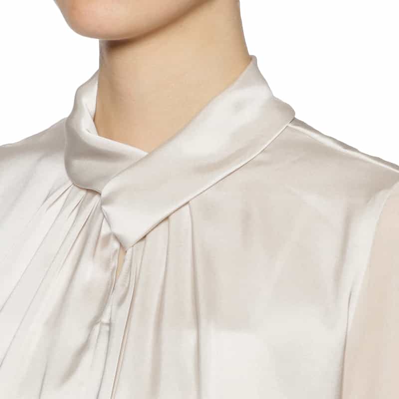 BARNEYS NEW YORK ウォッシャブル リボンタック入り異素材コンビネーションブラウス CHAMPAGNE