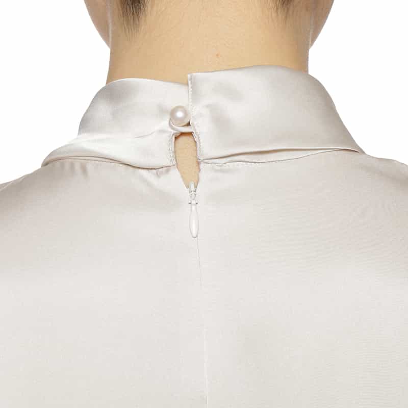 BARNEYS NEW YORK ウォッシャブル リボンタック入り異素材コンビネーションブラウス CHAMPAGNE