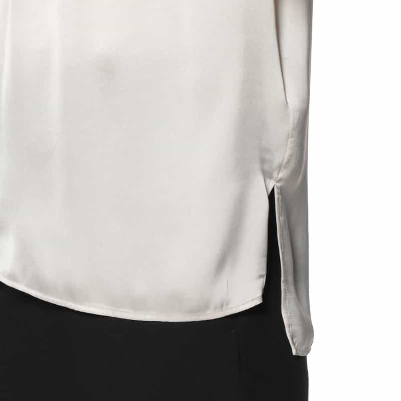 BARNEYS NEW YORK ウォッシャブル リボンタック入り異素材コンビネーションブラウス CHAMPAGNE