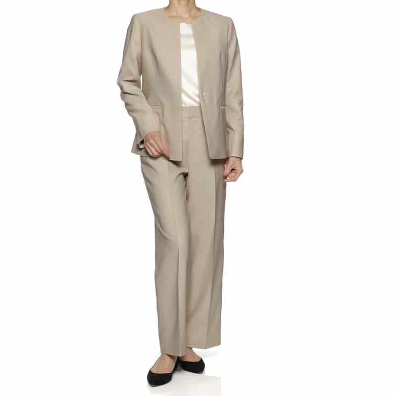 BARNEYS NEW YORK セットアップ ウォッシャブル キーネック ジャケット BEIGE