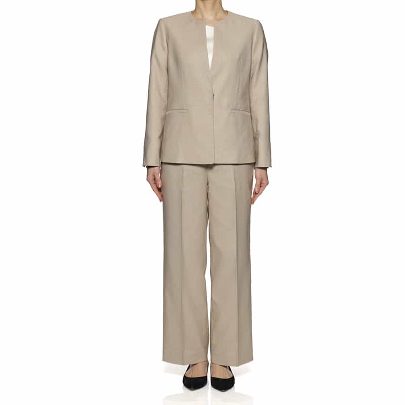 BARNEYS NEW YORK セットアップ ウォッシャブル キーネック ジャケット BEIGE