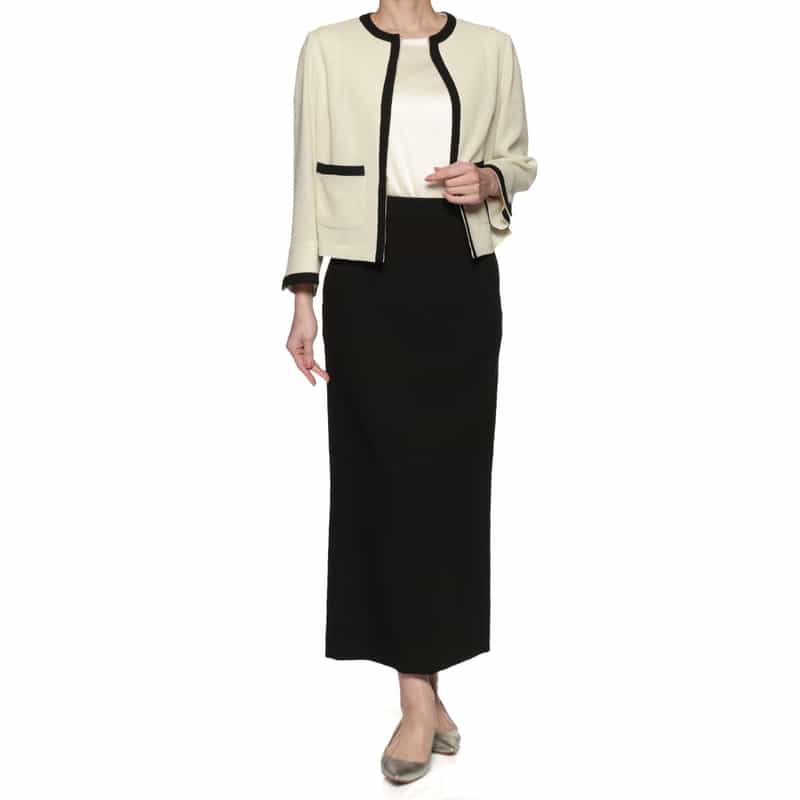 BARNEYS NEW YORK セットアップ ノーカラー トリミングジャケット WHITE