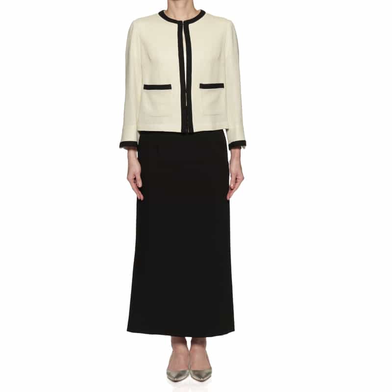 BARNEYS NEW YORK セットアップ ノーカラー トリミングジャケット WHITE