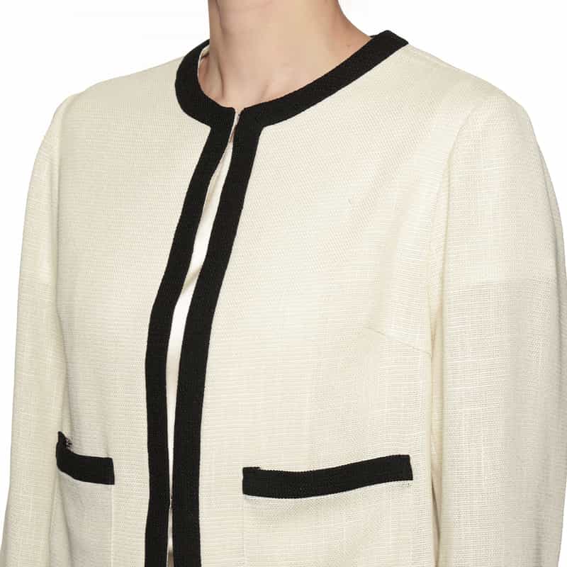 BARNEYS NEW YORK セットアップ ノーカラー トリミングジャケット WHITE