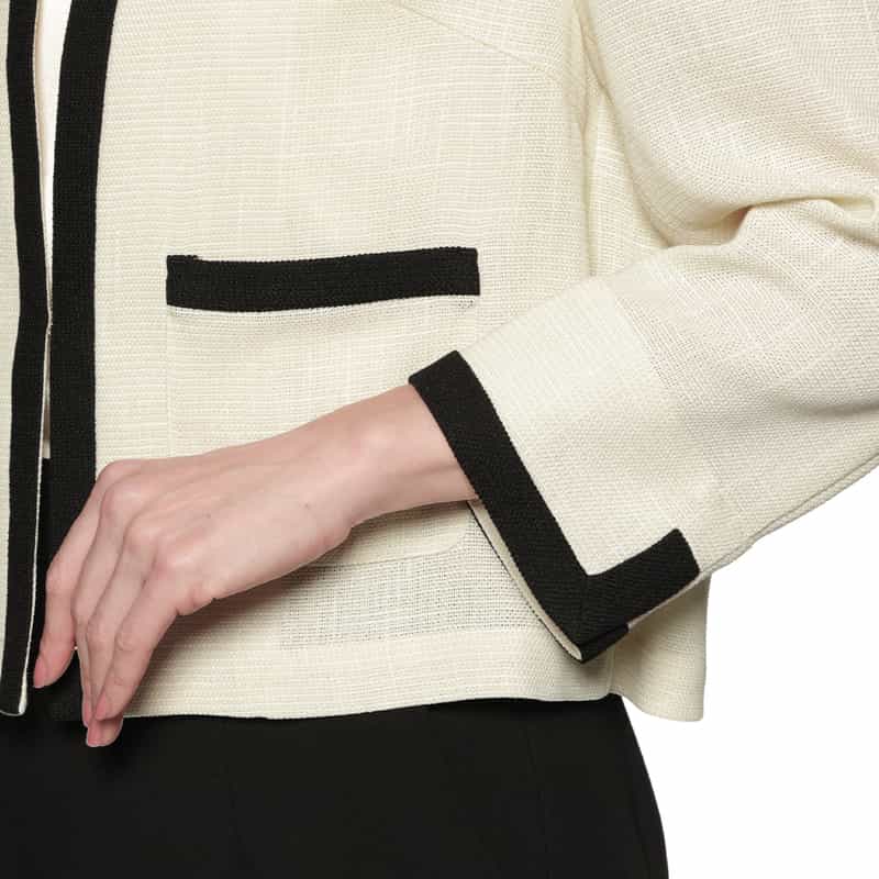 BARNEYS NEW YORK セットアップ ノーカラー トリミングジャケット WHITE