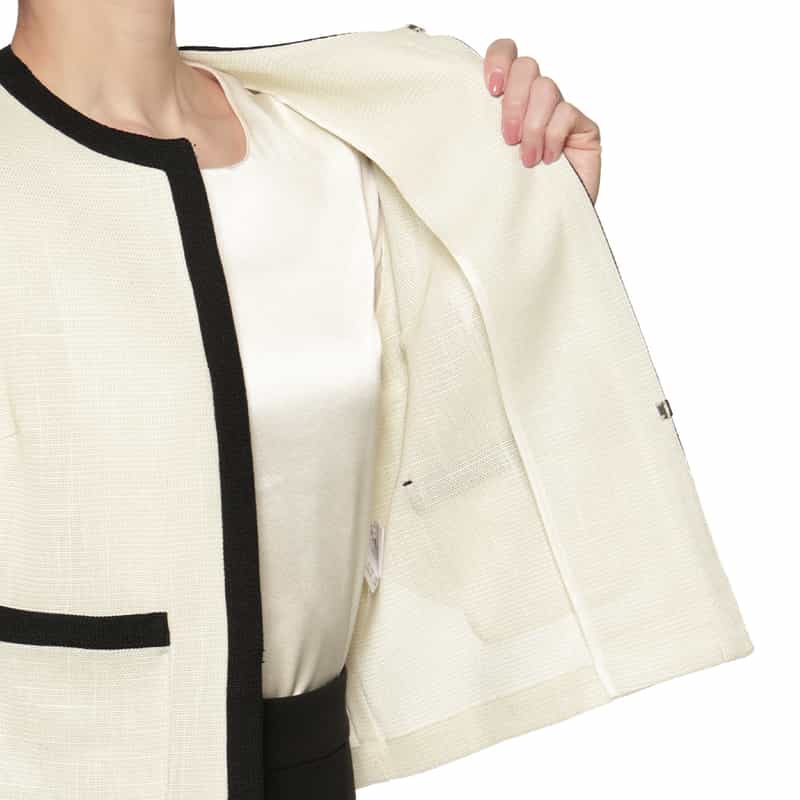 BARNEYS NEW YORK セットアップ ノーカラー トリミングジャケット WHITE
