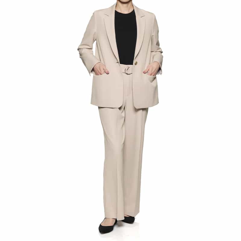 BARNEYS NEW YORK セットアップ ウォッシャブル ベルト付きワイドパンツ BEIGE