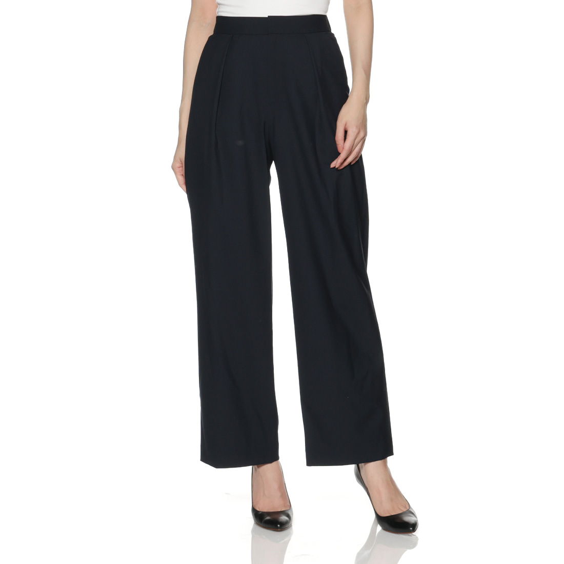 セットアップ ウォッシャブル タックワイドパンツ