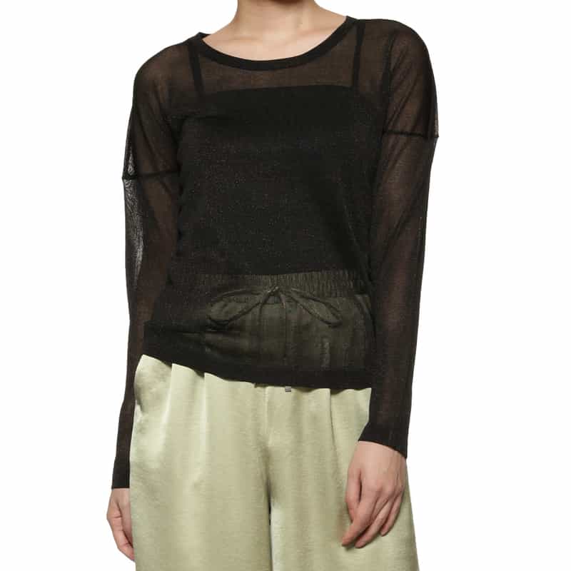 BARNEYS NEW YORK ウォッシャブル ラメシアーニットプルオーバー BLACK