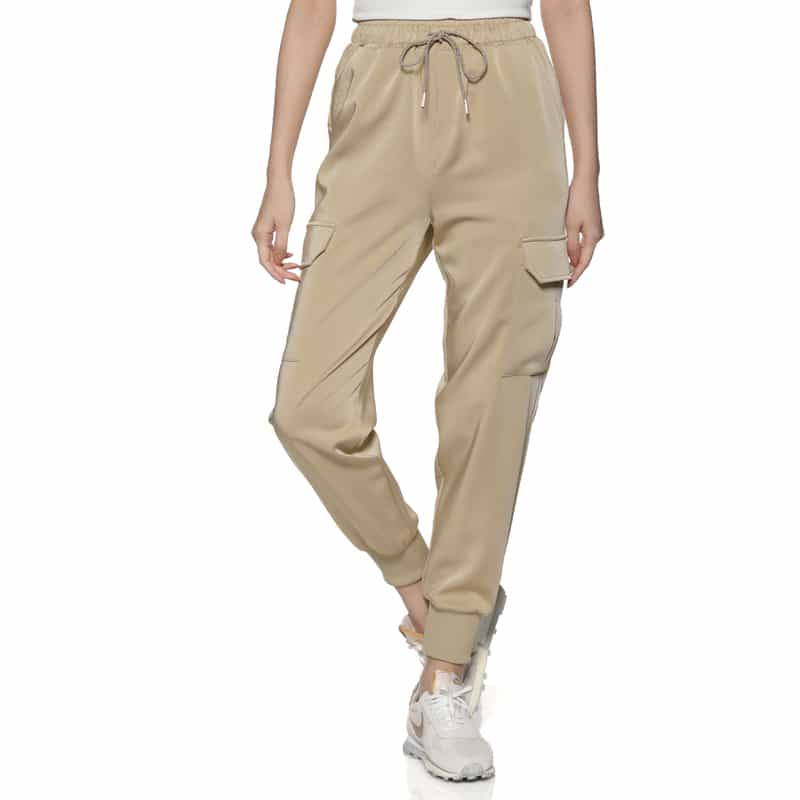 BARNEYS NEW YORK ドローストリング サテンカーゴパンツ BEIGE