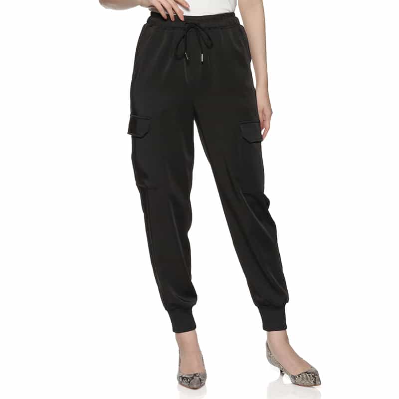 BARNEYS NEW YORK ドローストリング サテンカーゴパンツ BLACK