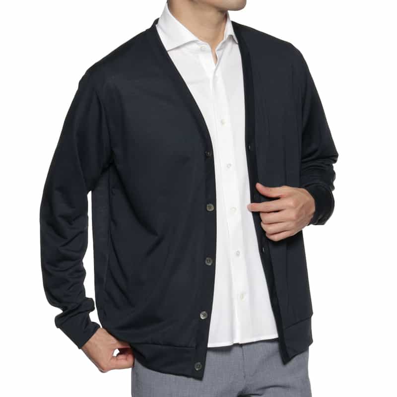 BARNEYS NEW YORK ウォッシャブル カーディガン NAVY