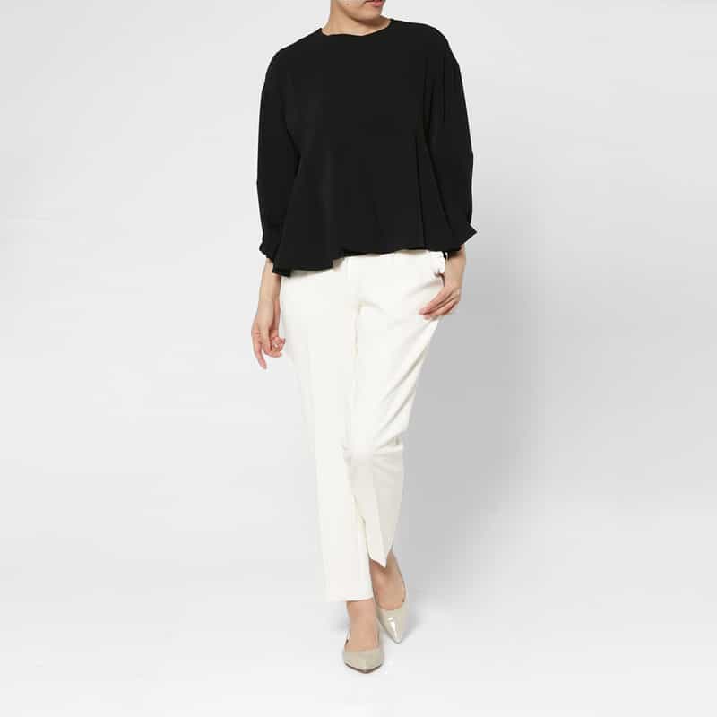 BARNEYS NEW YORK セットアップ ウォッシャブル ポンチ素材ペプラムプルオーバー BLACK